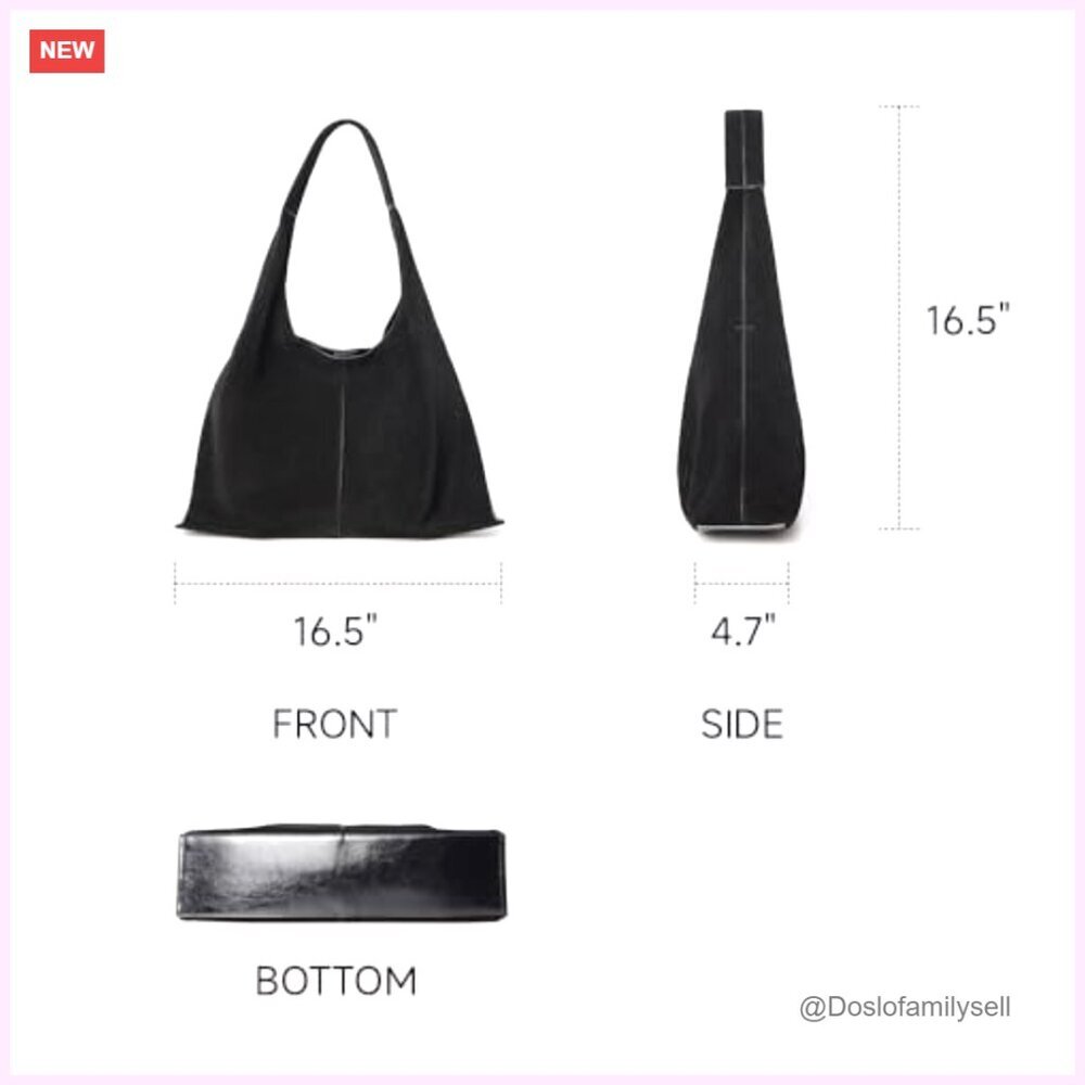 Genuine Suede Leather Hobo Bag Slouchy Oversized Crescent Shoulder Tote Purse - Picture 3 of 7